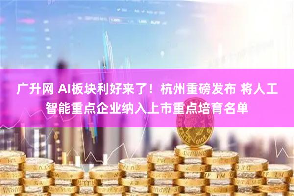 广升网 AI板块利好来了！杭州重磅发布 将人工智能重点企业纳入上市重点培育名单